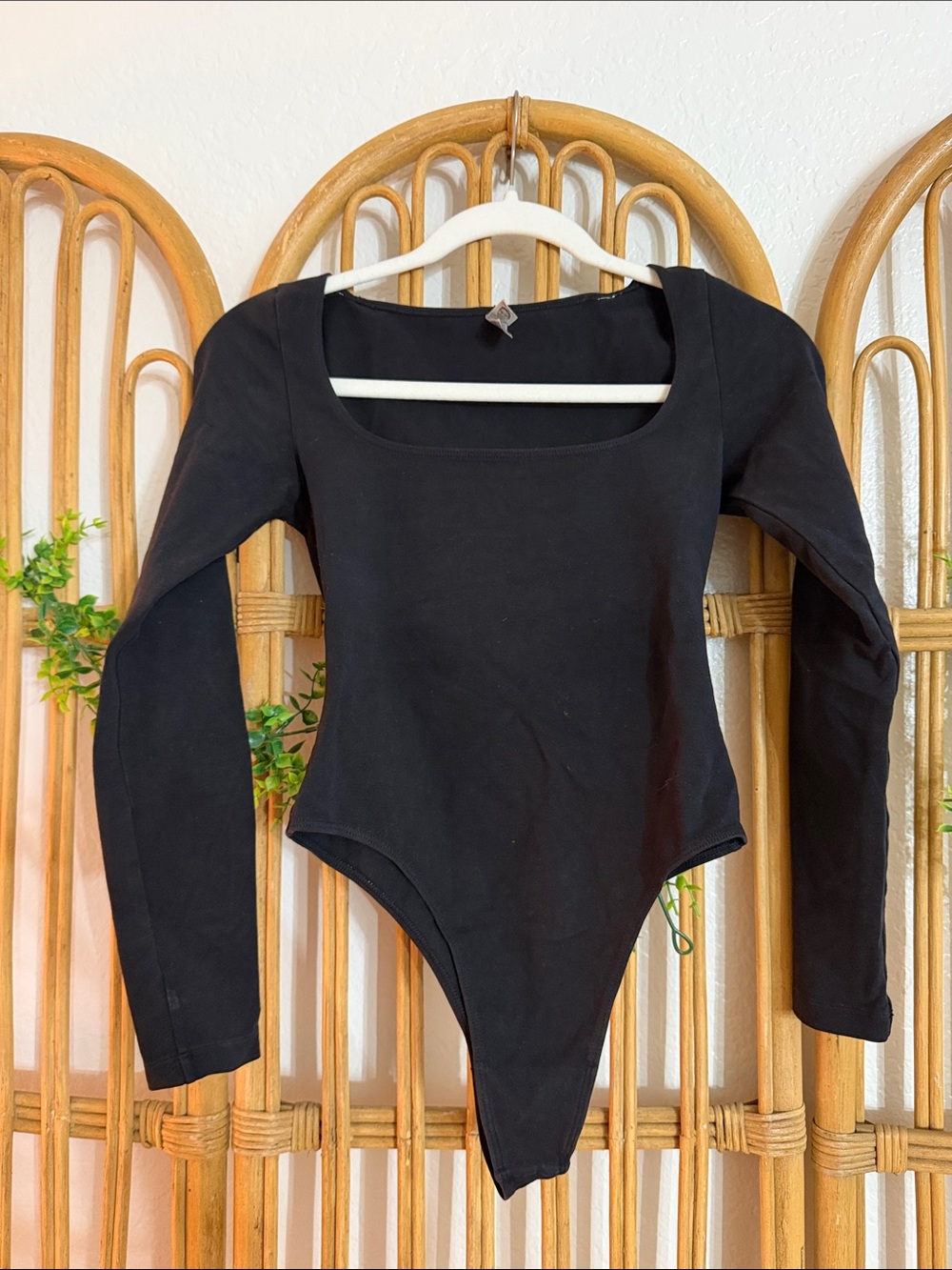 DANCE  Black Long Sleeve Square Neck Bodysuit